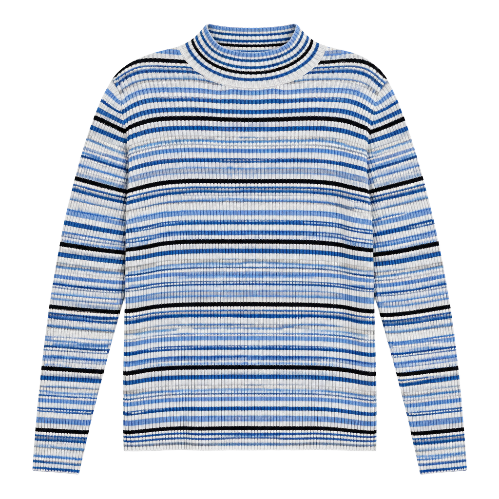 Studio Works Striped Ribbed Turtleneck Sweater Blue White 1
