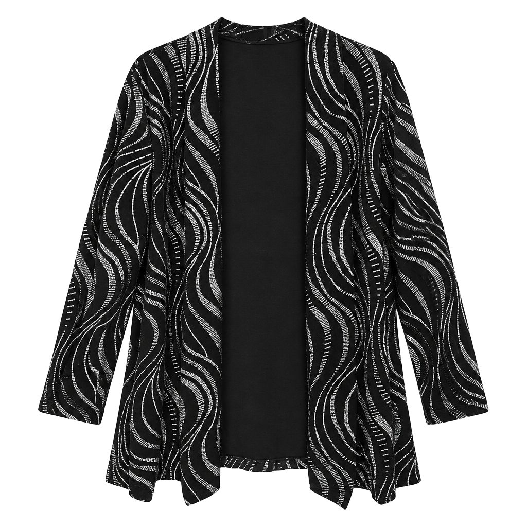 Notations Velvet Jacket Size S Black Silver Glitter Open Front Cardigan 1