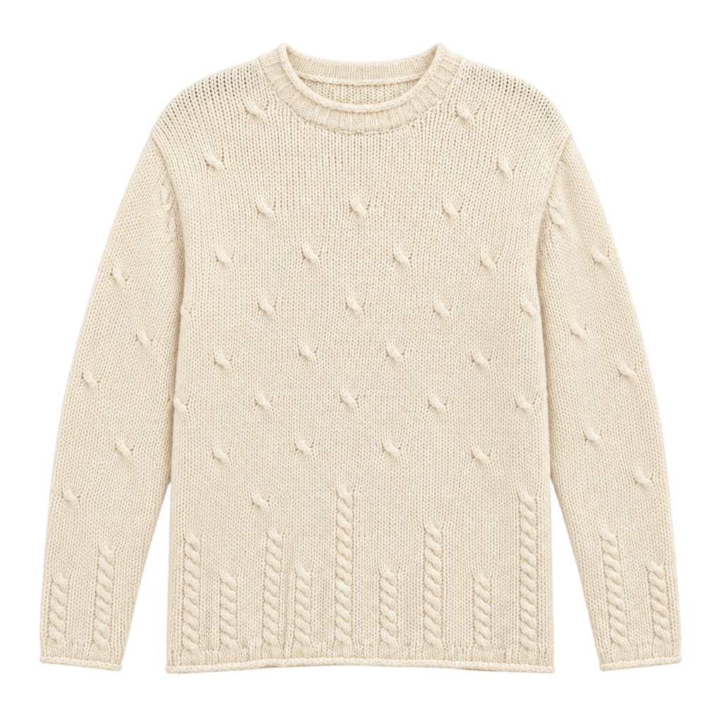 LOFT Bobble Pointelle Crew Neck Sweater Ivory Cream 1