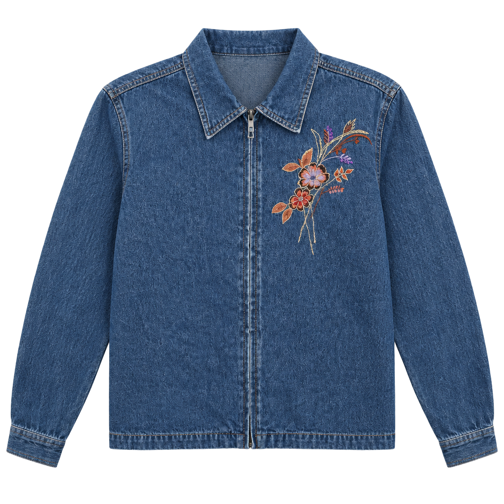 Erika Embroidered Floral Denim Jacket Medium Blue Full Zip 1
