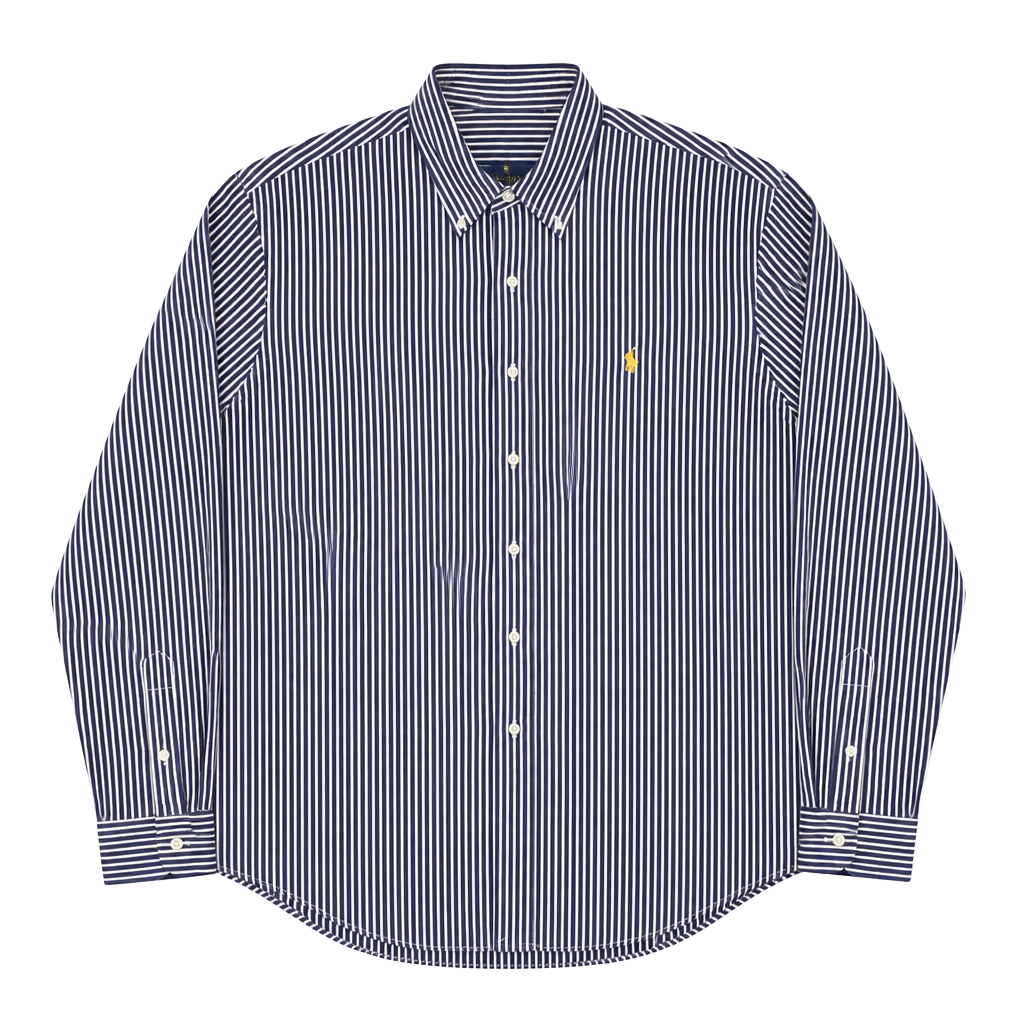 Polo Ralph Lauren Custom Fit Navy Blue White Striped Button Down Shirt 1