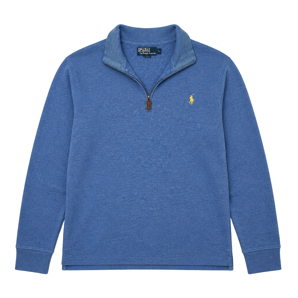 Polo Ralph Lauren 1/4 Zip Cotton Pullover Sweater Blue Size L Beater 1