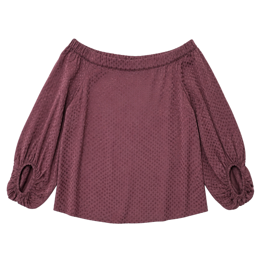 Bardot Skyline Top in Auburn Clip Dot Off-Shoulder Long Sleeve 1