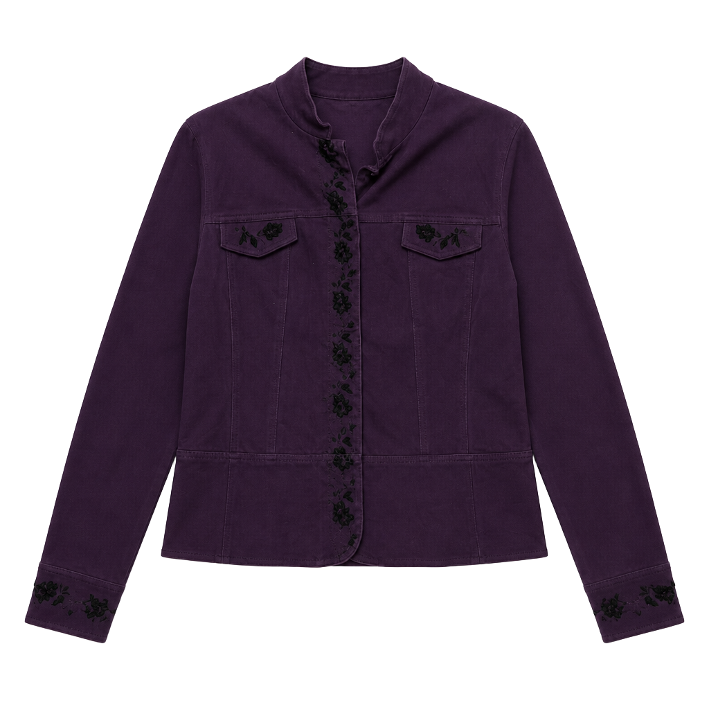 Peck & Peck Weekend Purple Floral Embroidered Button Front Jacket Size 12 1