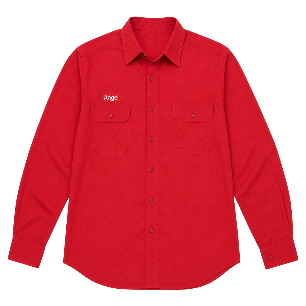 Cintas Comfort Flex Pro Red Long Sleeve Mechanic Work Shirt Angel Name Patch 2XL 1
