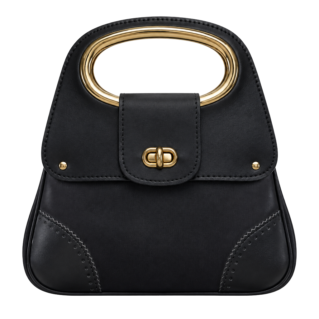 Jaclyn USA Vintage Black Handbag Top Handle Gold Metal Ring 1