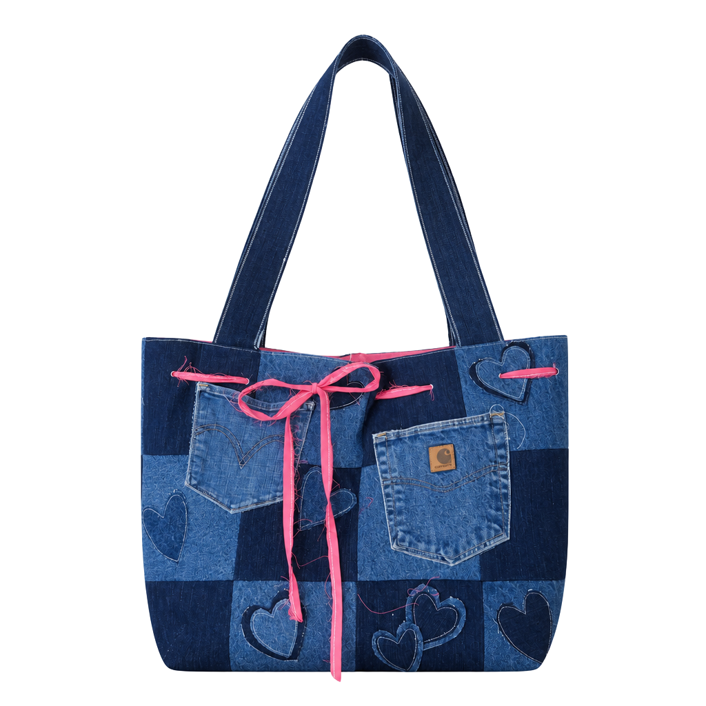 Upcycled Handmade Patchwork Denim Tote Bag with Carhartt Pocket Detail 1