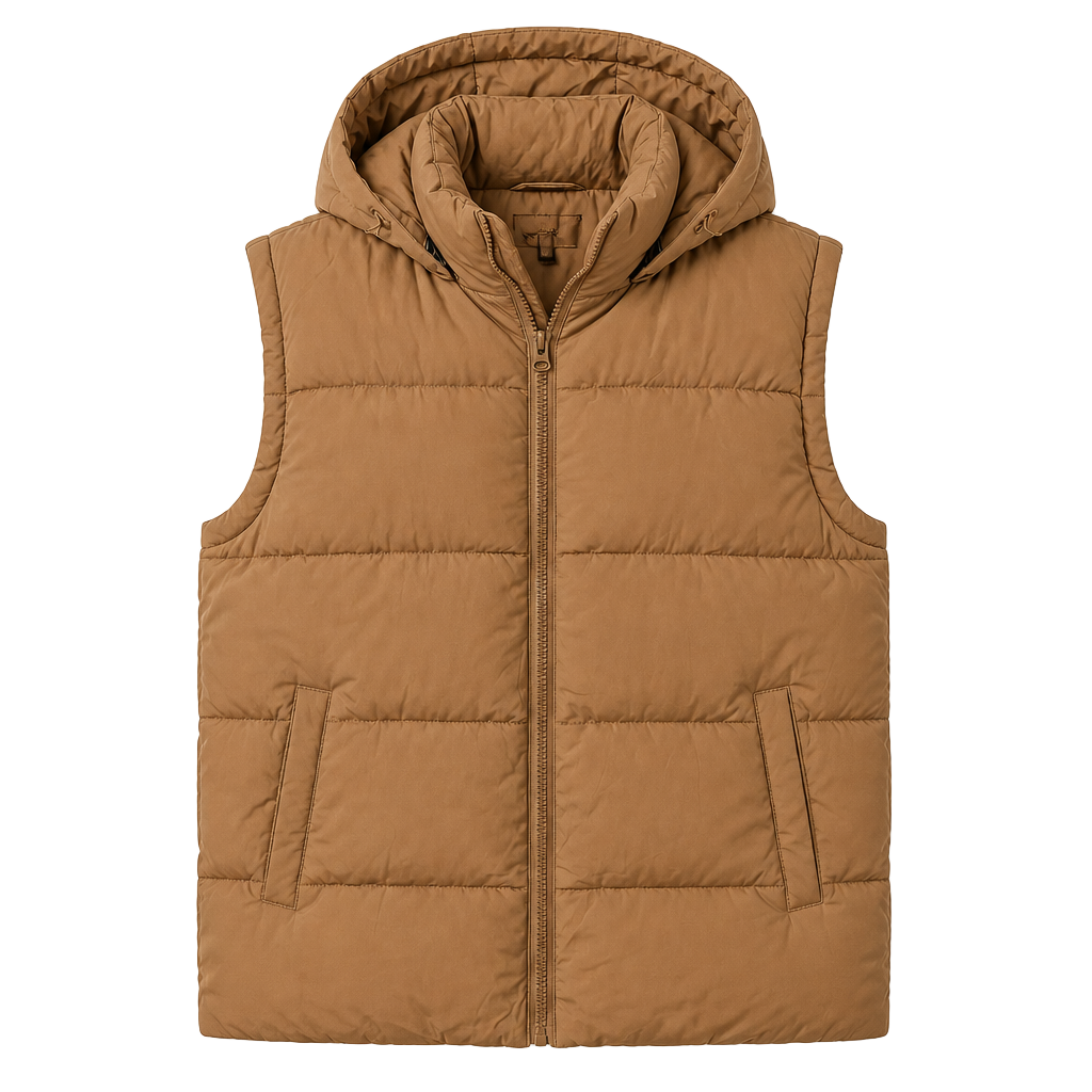 Unbranded Brown Hooded Puffer Vest 1