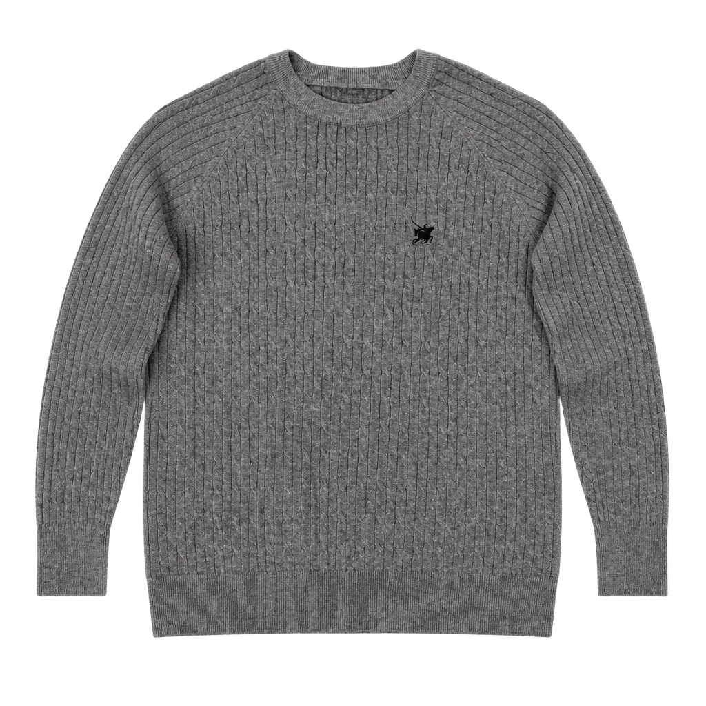 Polo Cable Knit Sweater Men's Medium Gray Pullover Wool Blend Winter Warm 1