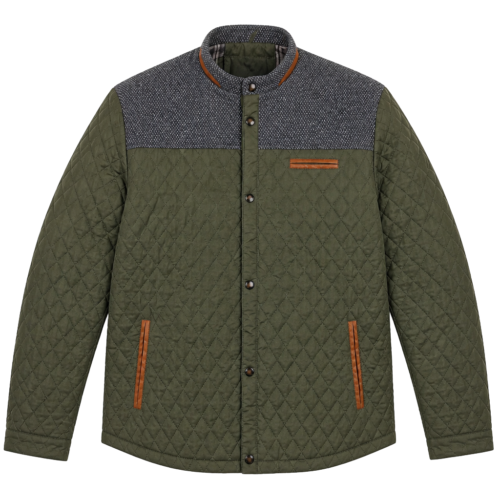 Men's Contrast Yoke Diamond Quilted Snap Button Jacket 1