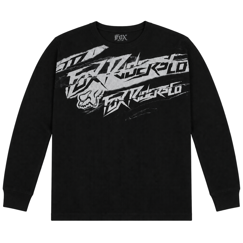 Vintage Fox Racing Y2K Graffiti Print Thermal Waffle Knit Long Sleeve Shirt XXL 1