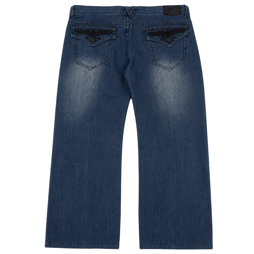 Xtreme Couture Men's Dark Wash Straight Leg Jeans with Embroidered Eagle Flap Pockets W36 L32 1