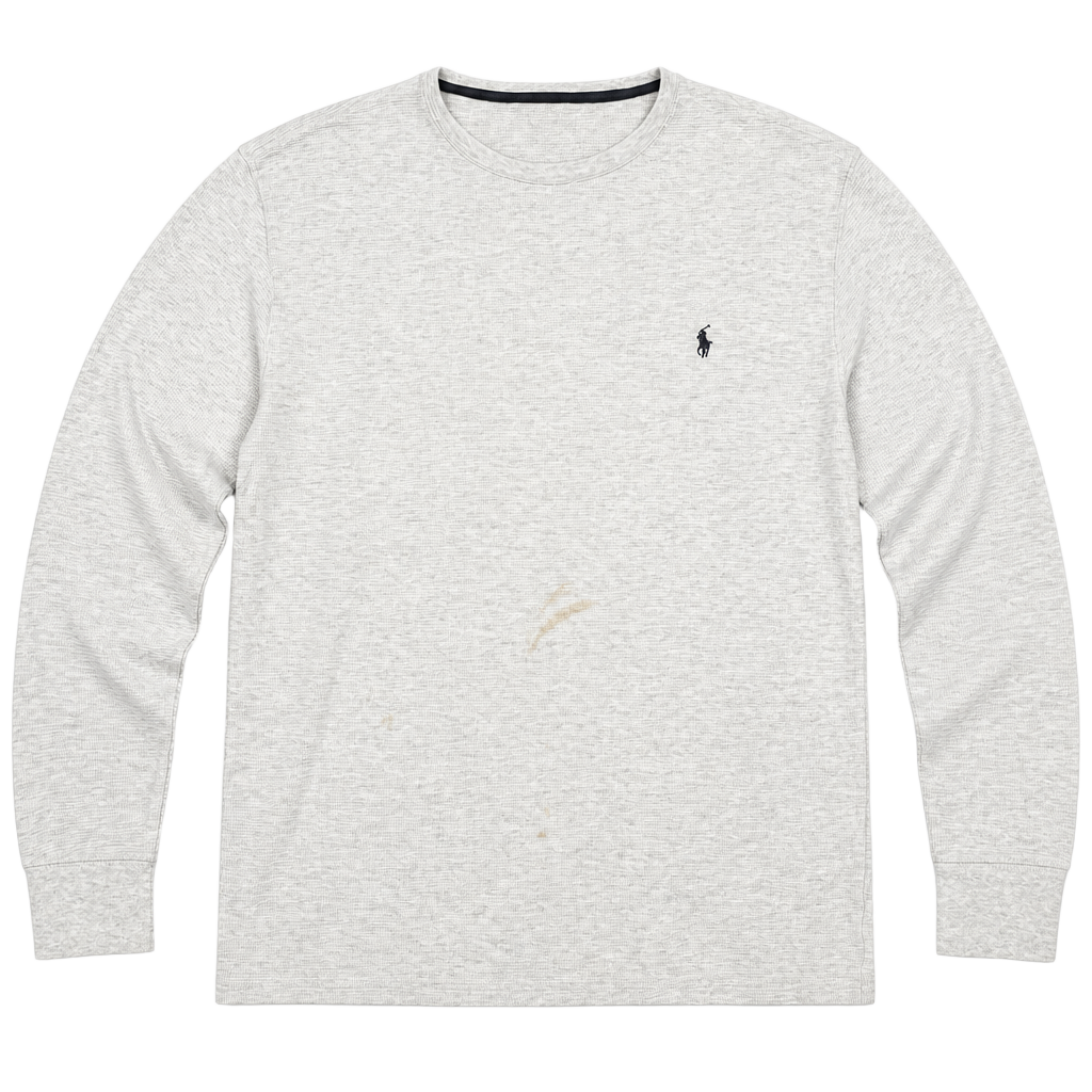 Polo Ralph Lauren Waffle Knit Long Sleeve Sleepwear Shirt Grey Size XL, has a stain infront of the shirt 1
