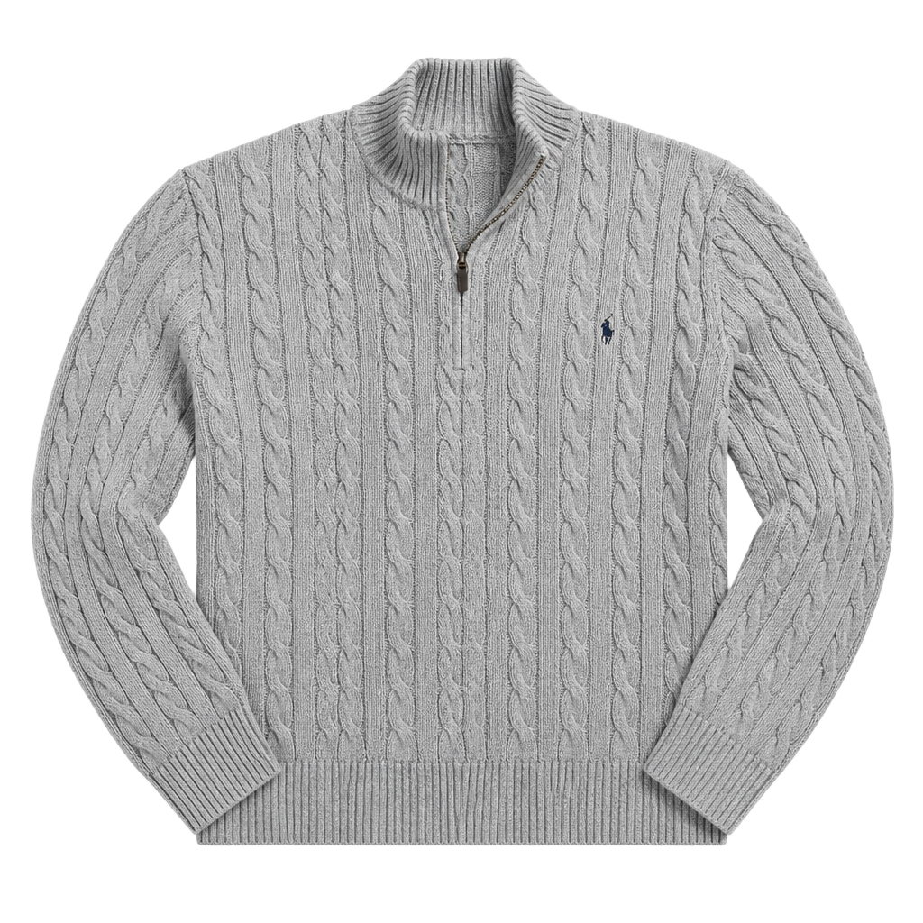 Polo Ralph Lauren Grey Cable-Knit Quarter-Zip Sweater Size 2XB 1