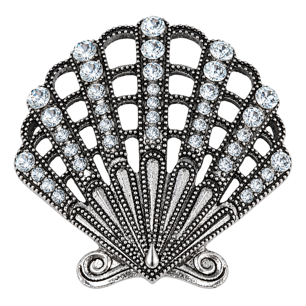 Vintage Rhinestone Seashell Brooch Pin 1