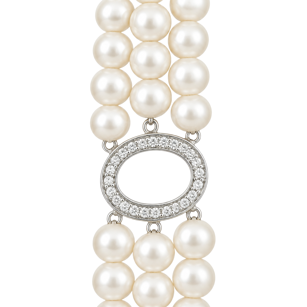 Diamond And 3 Strand Fresh Water Bracelet 1