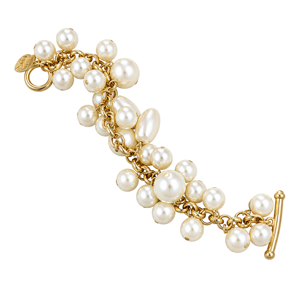 Carolee Lux Faux Pearl Gold Tone Toggle Charm Bracelet 1