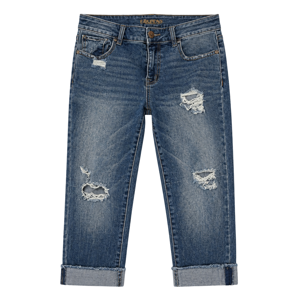 maurices Distressed Cuffed Jeans Size 6 Blue Denim Boyfriend Cropped 1