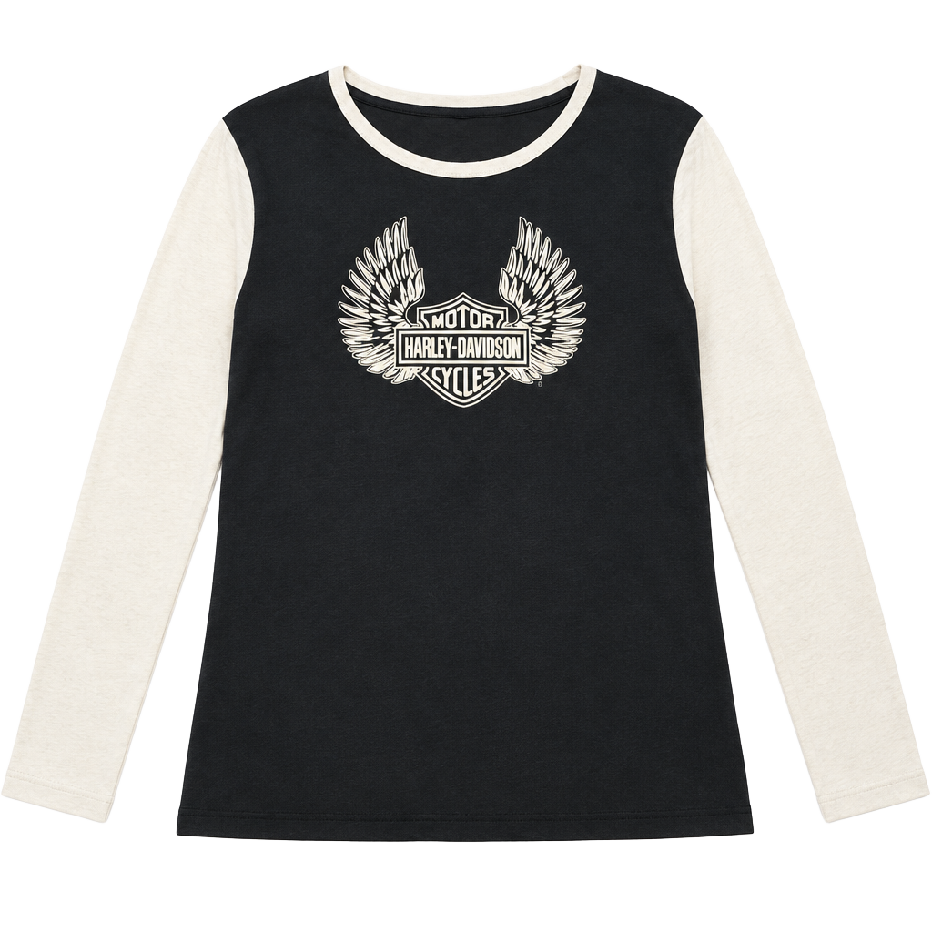 Harley-Davidson Long Sleeve Shirt Size L Black White Wings 1