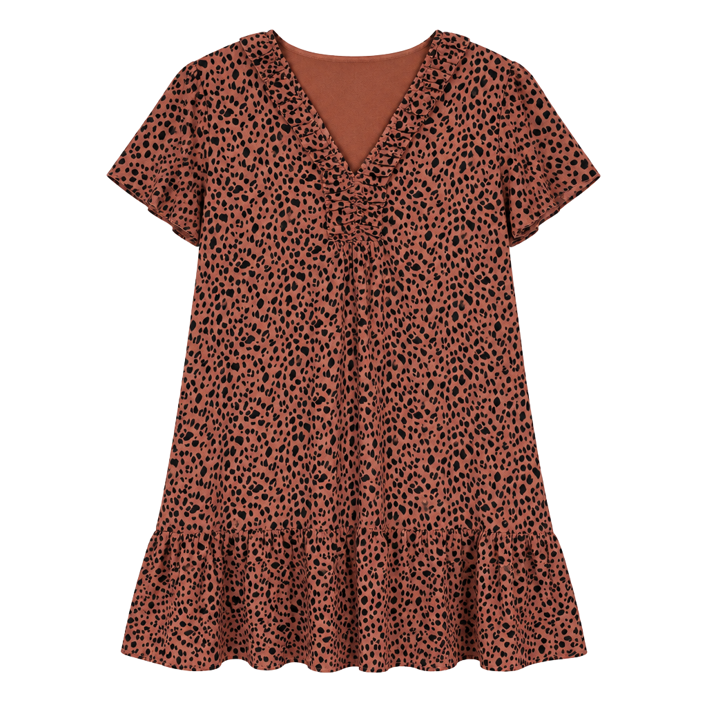 Ophelia Roe Leopard Mini Dress Size XL Ruffle V-Neck/159 1