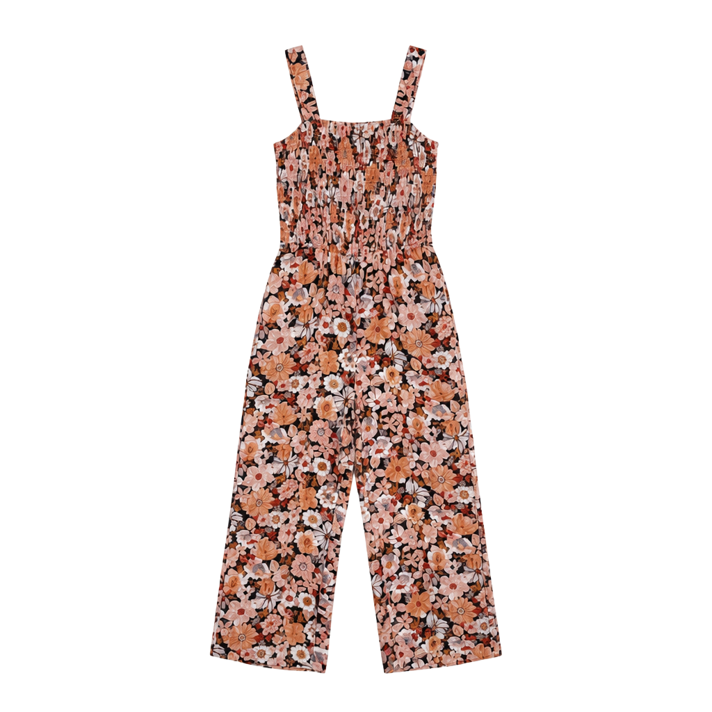 Floral Print Smocked Square Neck Jumpsuit Pink Floral/ 129 1