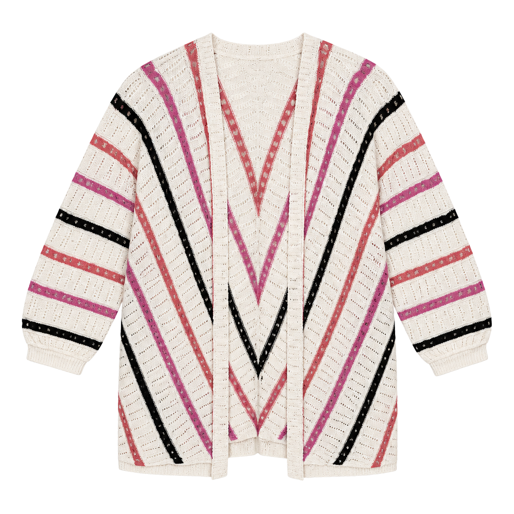 Lane Bryant 22/24 White Striped Open Weave Knit Cardigan Sweater/153 1