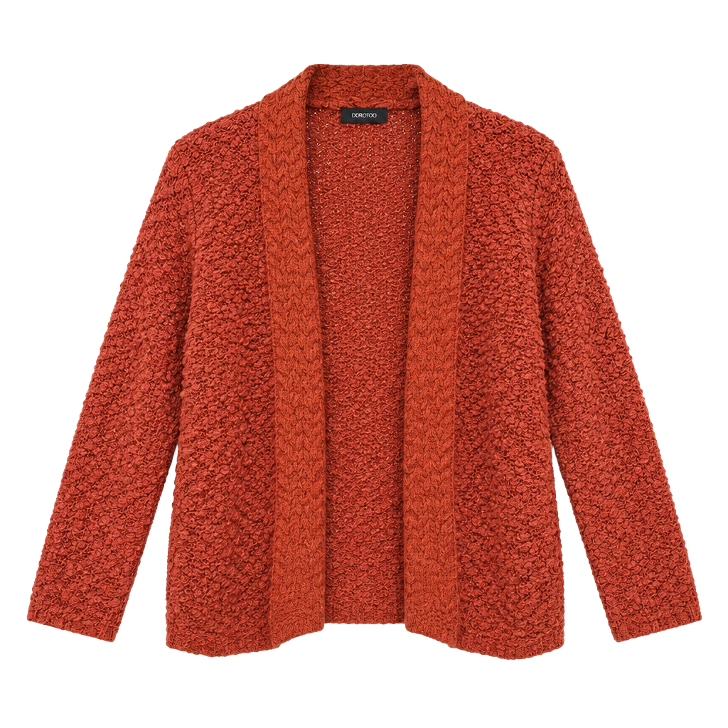 Dokootoo Open Front Fuzzy Knit Cardigan Rust Orange/138 1