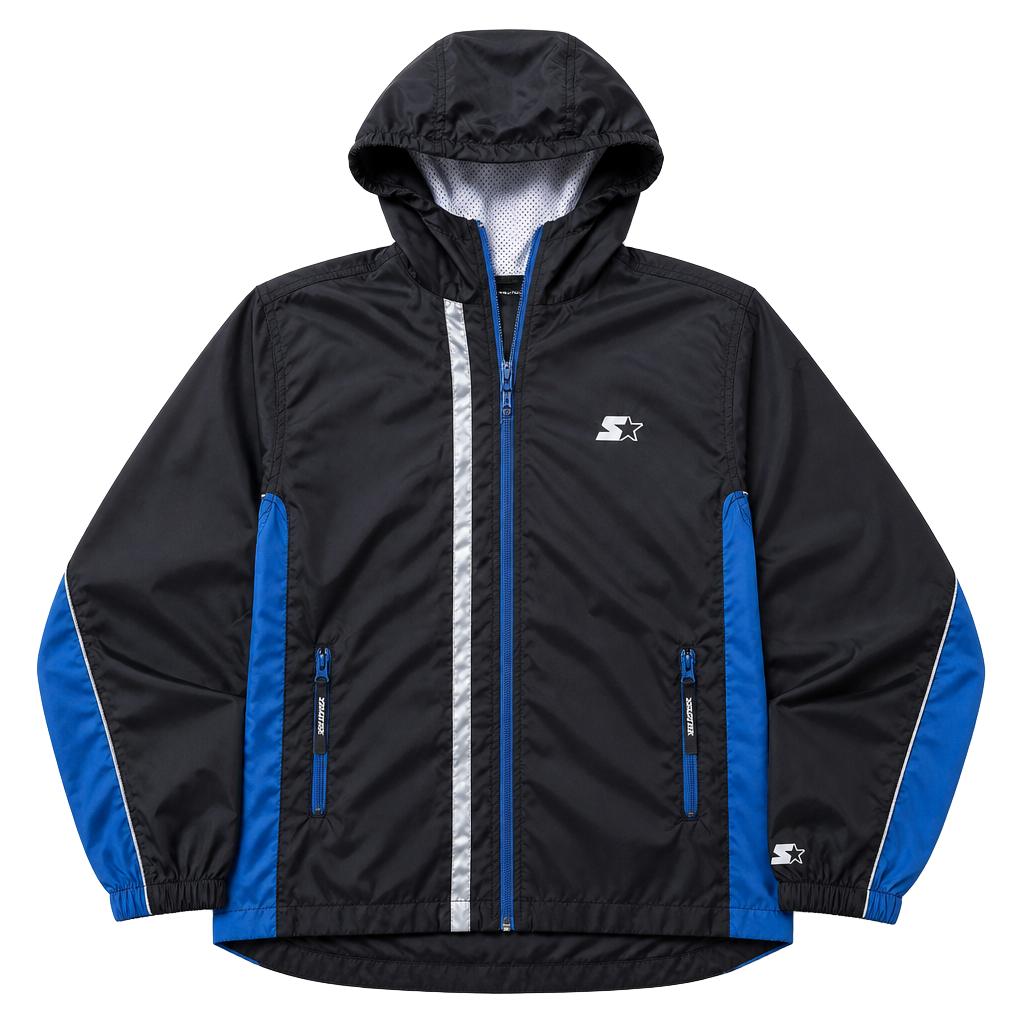 Starter Windbreaker Jacket Black Blue Size Large 1
