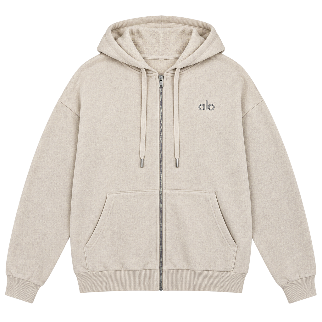 Alo Yoga Accolade Full Zip Hoodie Beige Oversized Sweatshirt 1