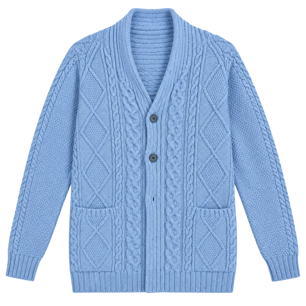 Cable Knit Shawl Collar Cardigan Blue 1