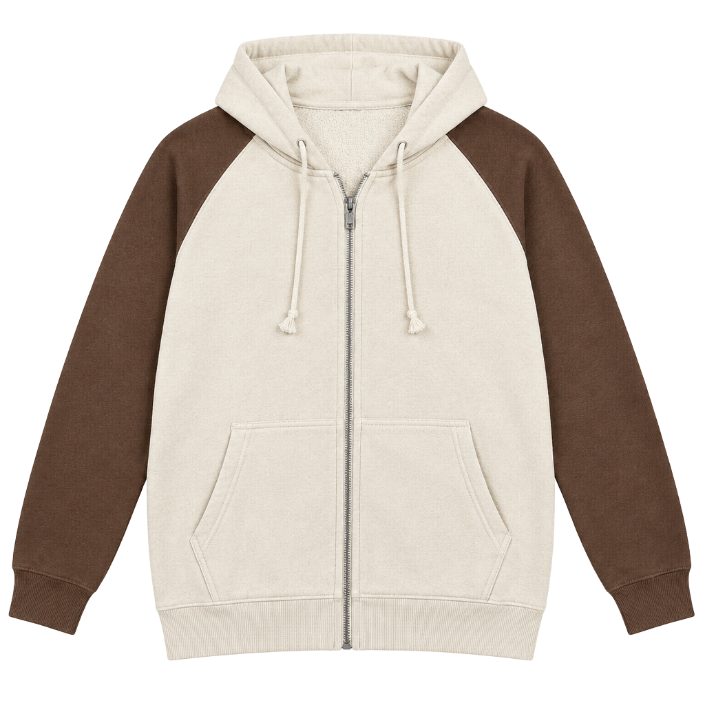 Brandy Melville Christy Colorblock Zip Up Hoodie Cream Brown 1
