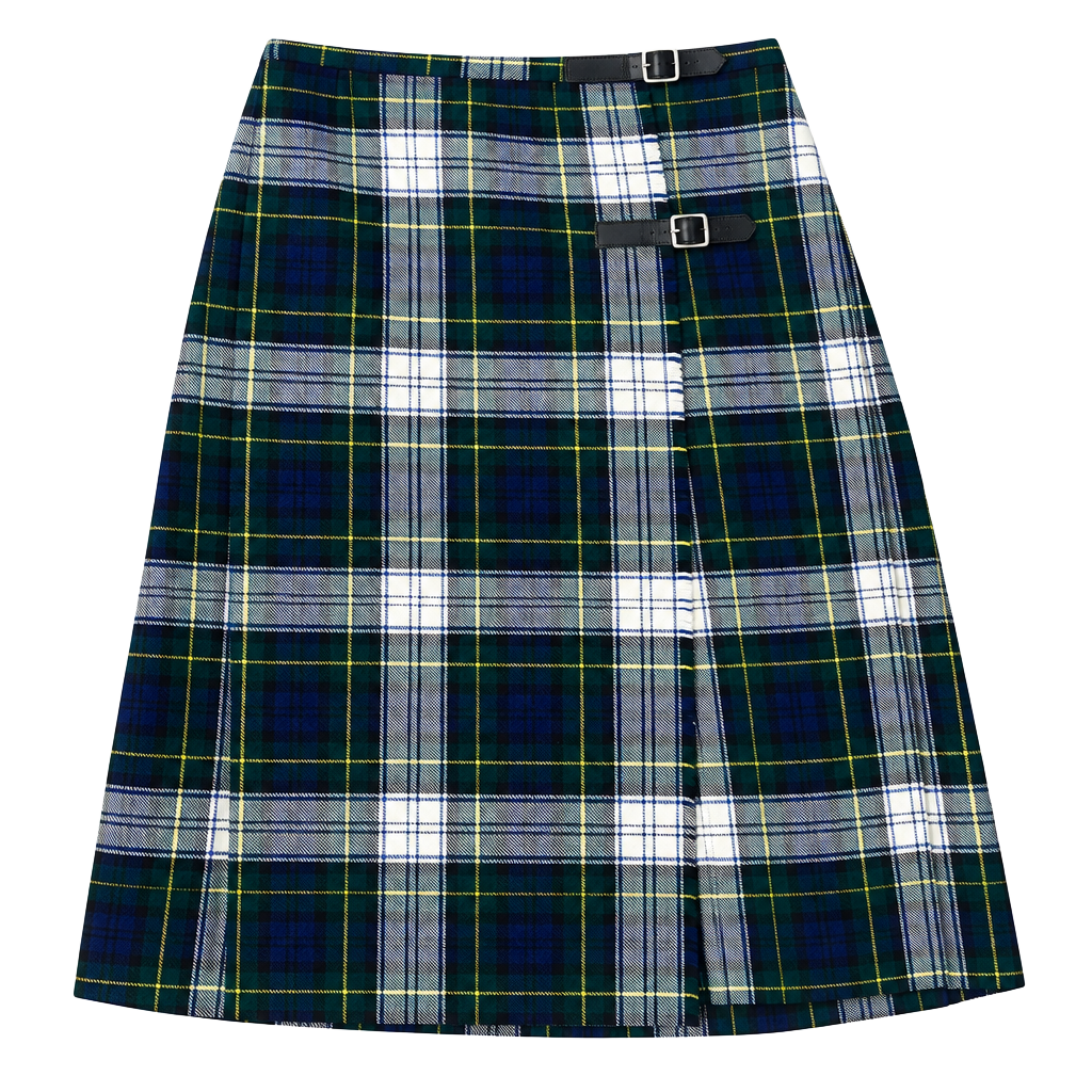 Browns of Bermuda Plaid Wool Kilt Wrap Skirt Green Tartan Leather Buckles 1