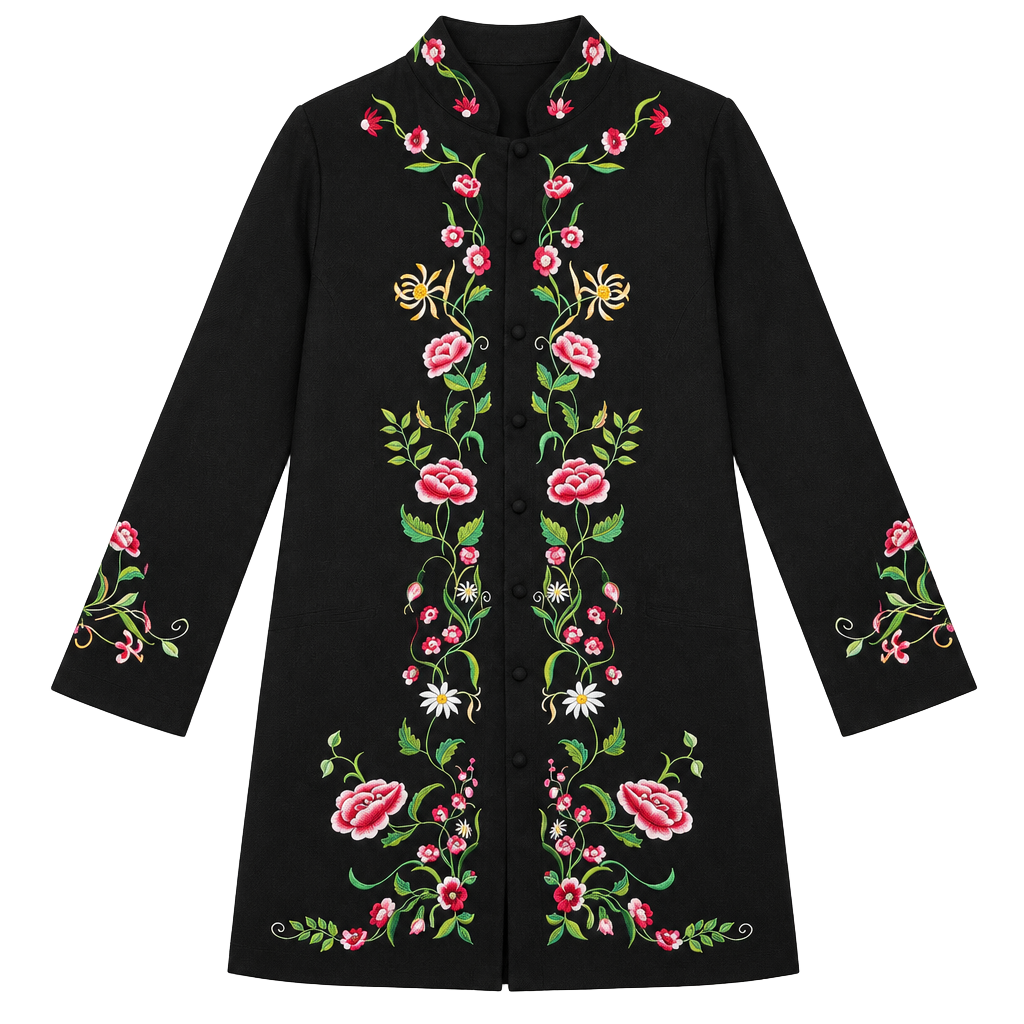 Victor Costa Occasion Floral Embroidered Jacket Size L Black 1
