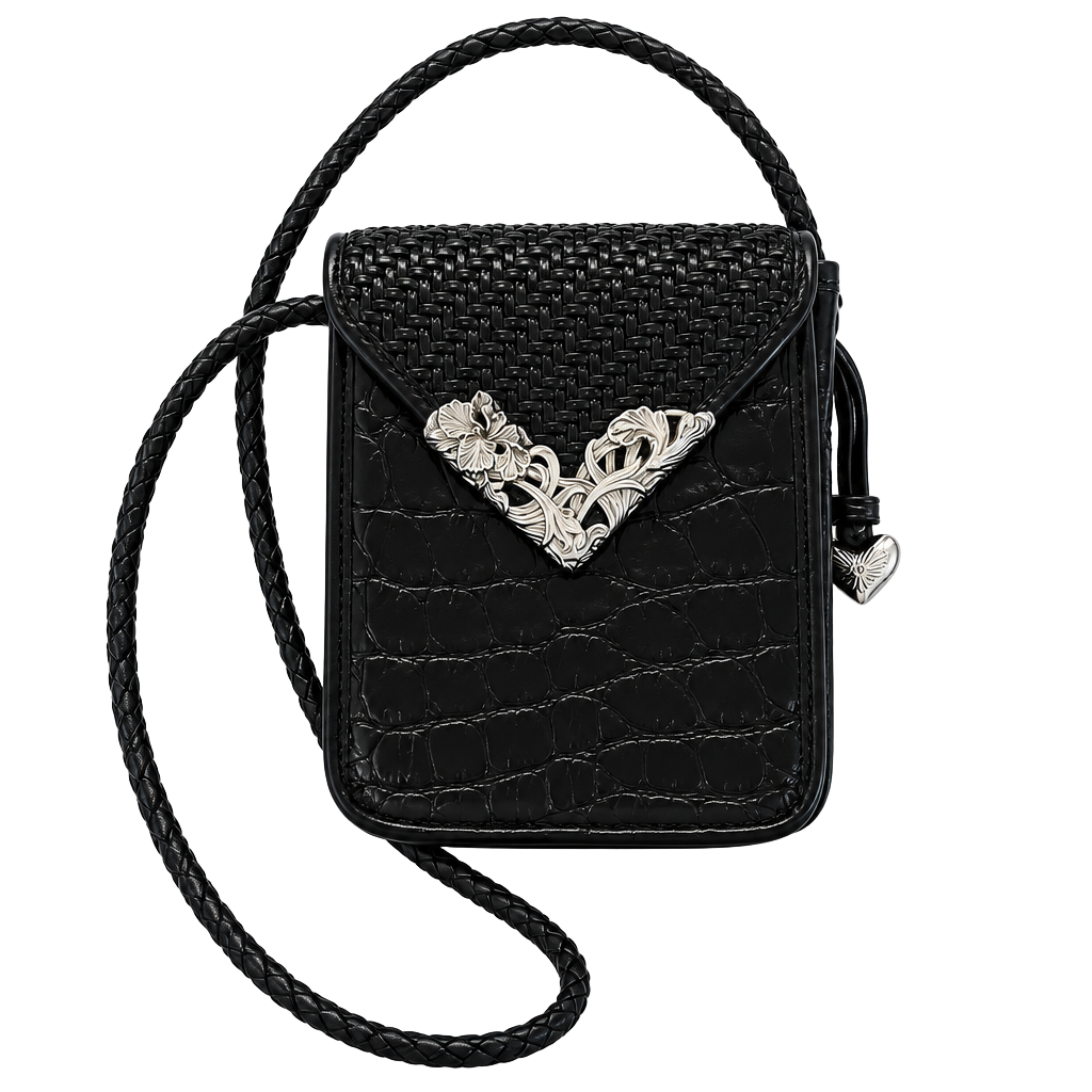 Brighton Black Leather Crossbody Bag Silver Heart Hardware 1