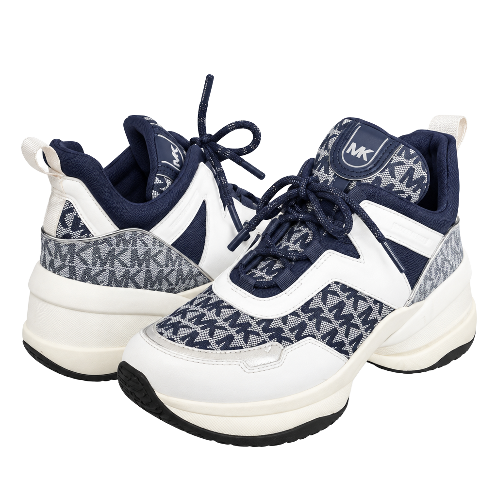 Michael Kors Olympia Trainer Size 9.5M Navy White Logo Chunky Sneaker 1