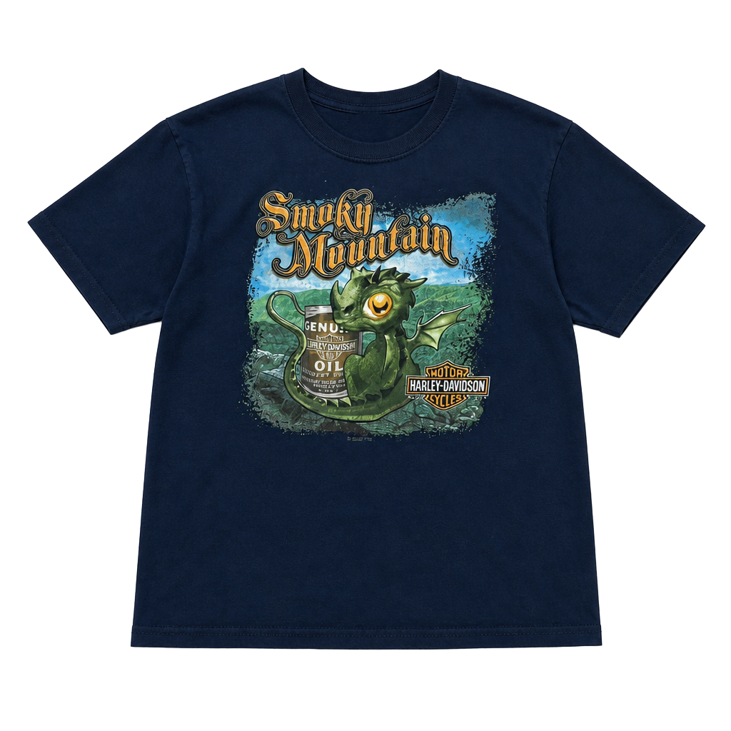 Harley Davidson Smoky Mountain Youth Graphic T-Shirt Navy Blue Size S 1