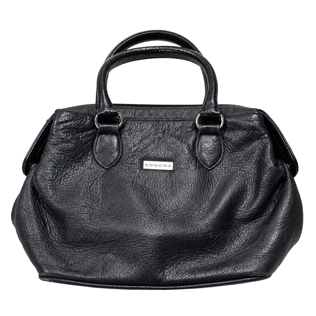 Vintage Sonoma Genuine Leather Satchel Handbag Black Pebbled Leather Purse 1
