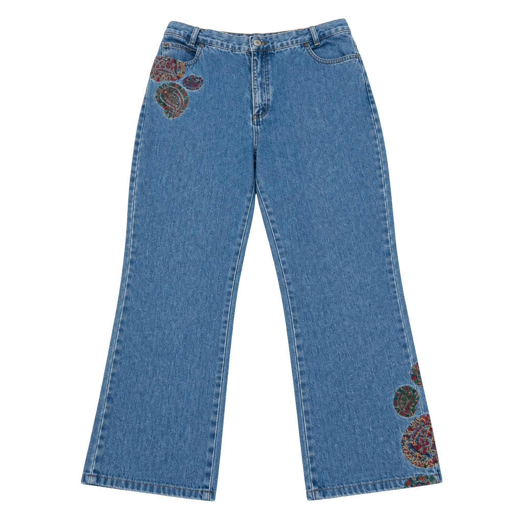 David Brooks Embroidered Paisley Blue Jeans Size 14 1