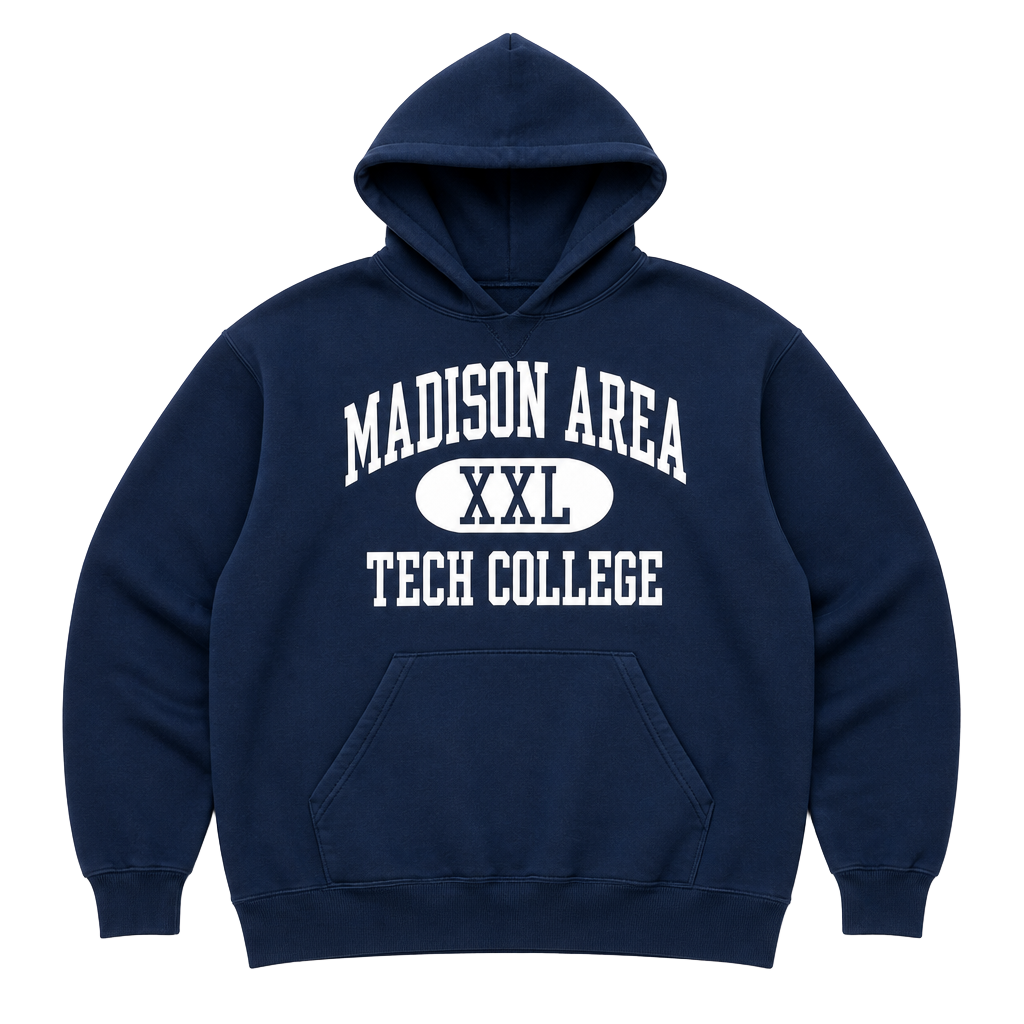 Vintage M.J. Soffe Madison Area Technical College Navy Blue Hoodie 1