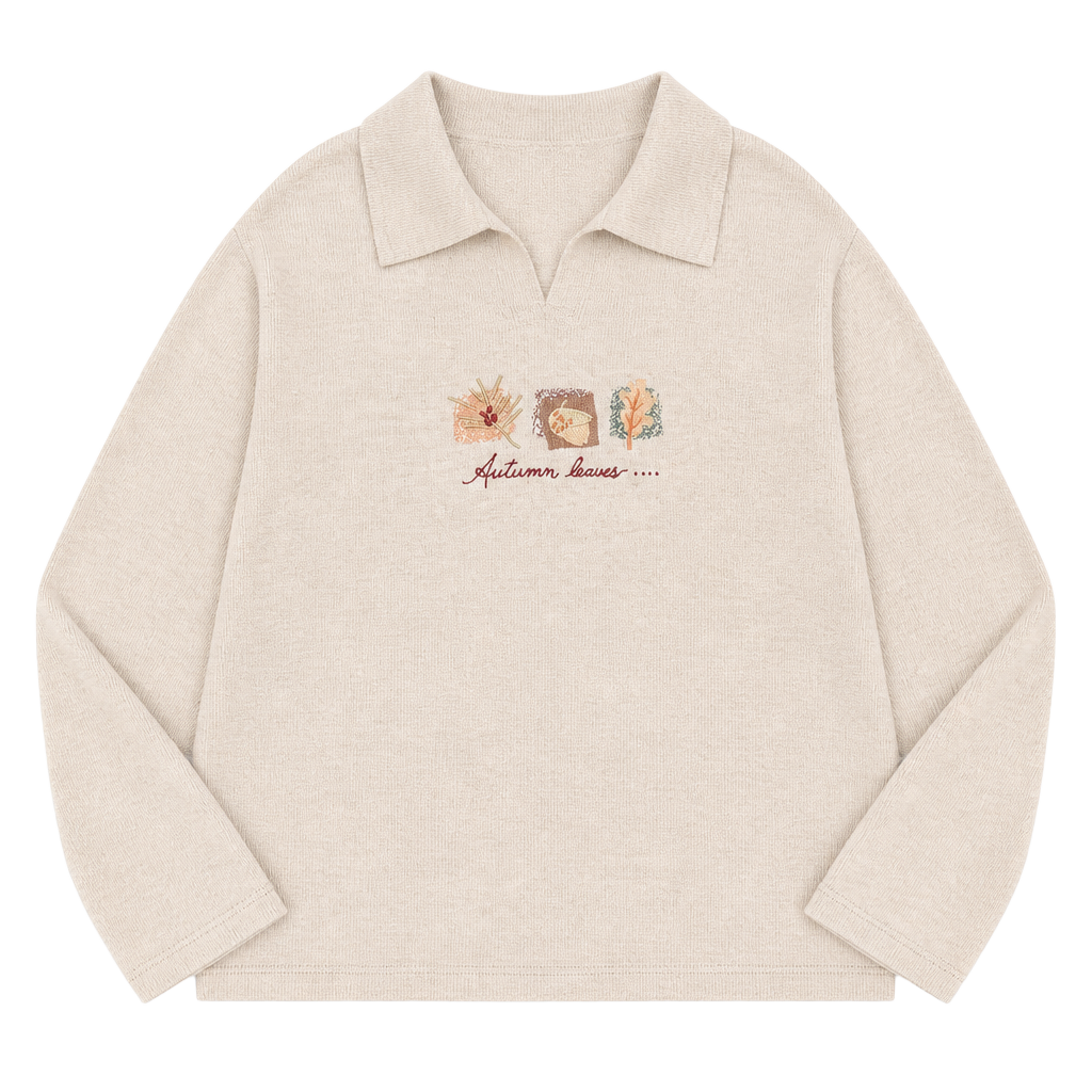 Vintage Fall Autumn Leaves Acorn Embroidery Mock Collar Sweatshirt Large Cotton 1