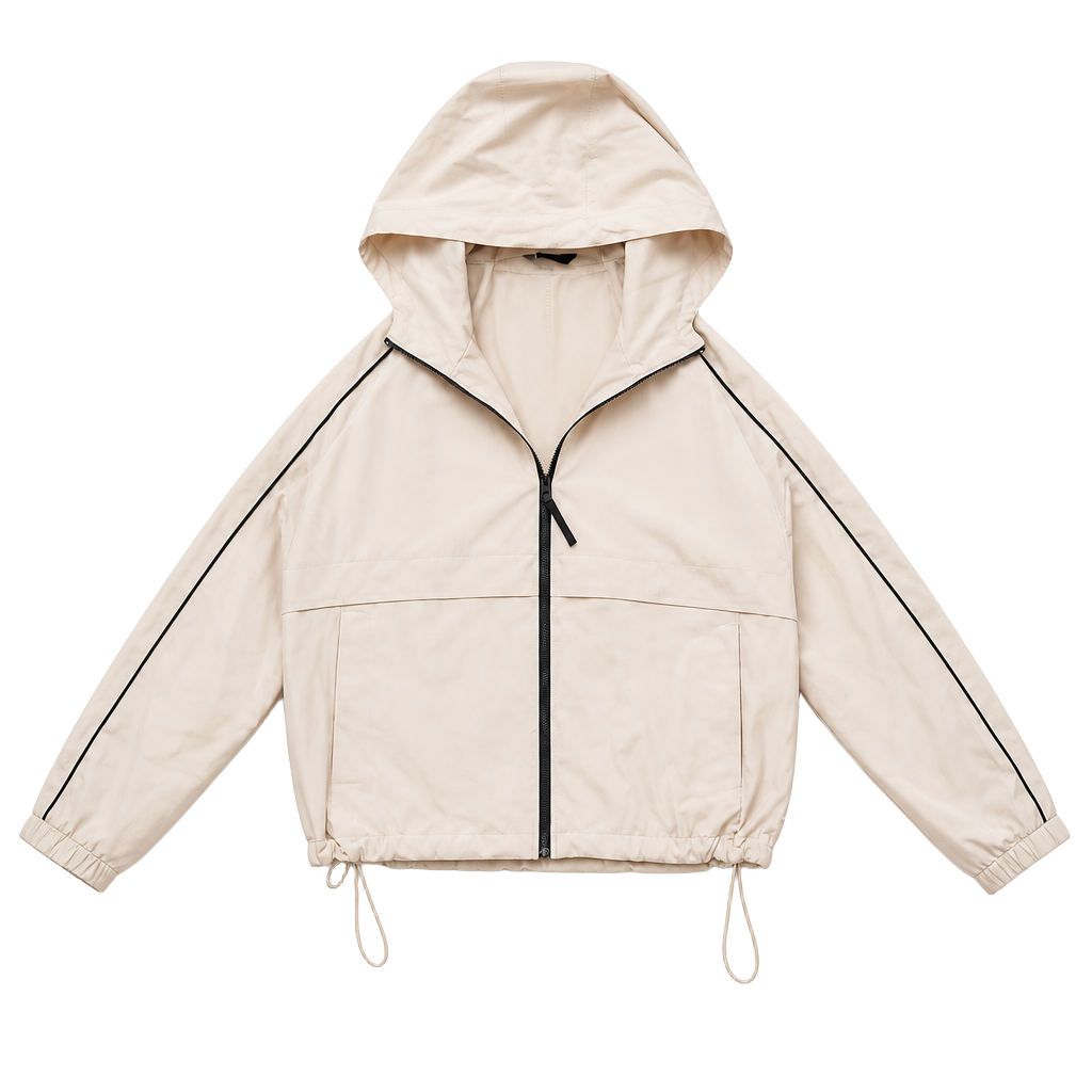 Tommy Hilfiger Windbreaker Jacket Mens Large Beige Hooded Full Zip Mesh Lined L 1