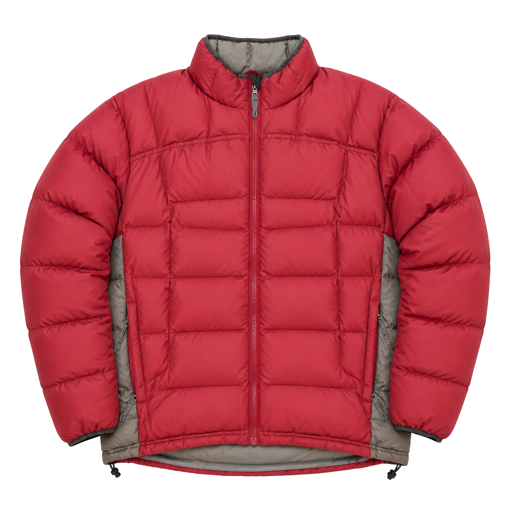 Y2K REI Recreational Equipment Inc. Men's Zip-In Insulated Goose Down Puffer Jacket Red/Grey Headphones 🎧 1