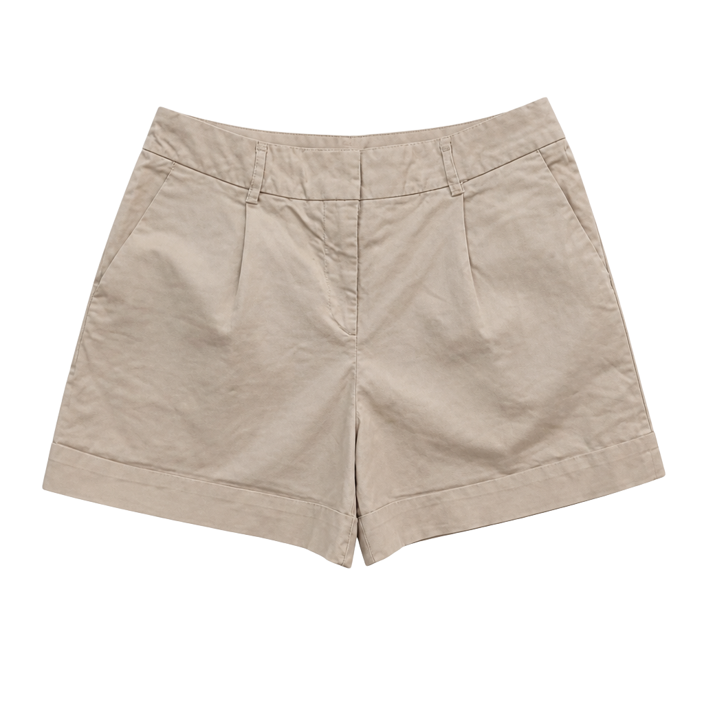 Sézane Paris France Pleated Cuffed ROME Chino Shorts in Beige - Size FR 40 US 8 1
