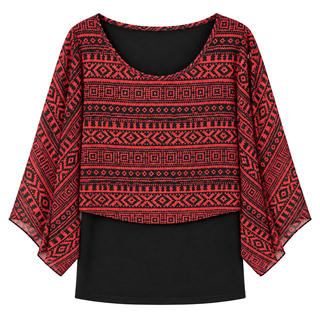 bailey/girl Dress Size XL Red Black Aztec Print Cold Shoulder Overlay 1