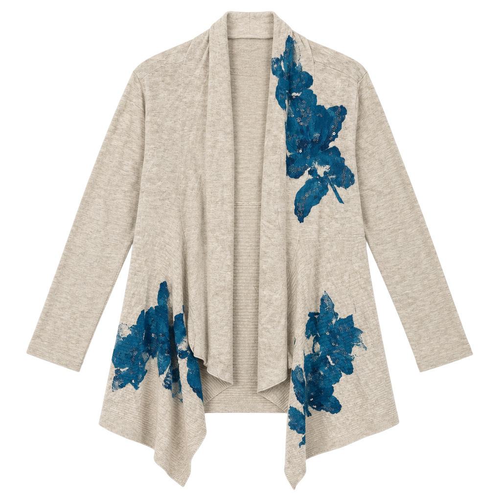 INC International Concepts Cardigan Size XL Beige Blue Floral Sequin 1