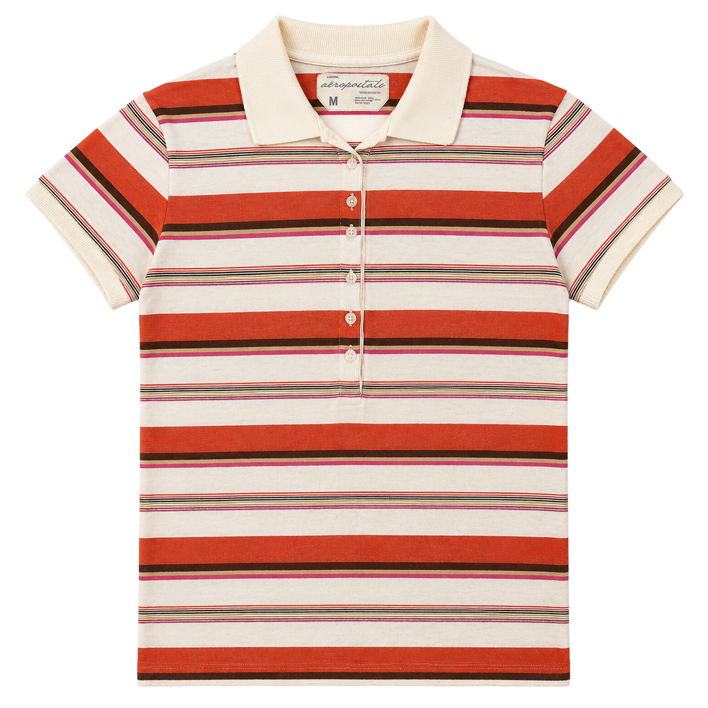 Aeropostale Striped Polo Shirt Size M Red White Short Sleeve Y2K 1