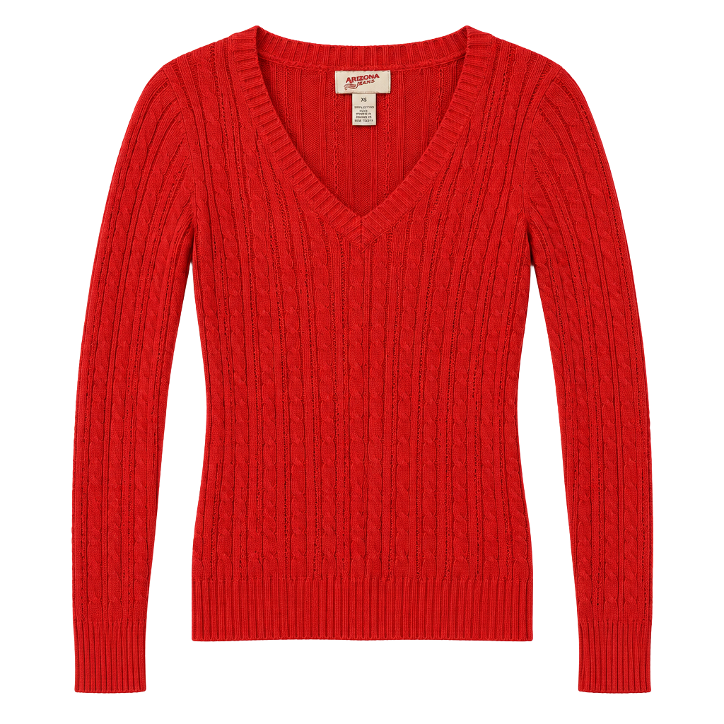 Arizona Jeans Co. Ribbed V-Neck Sweater Size XS Red Cotton Blend 1