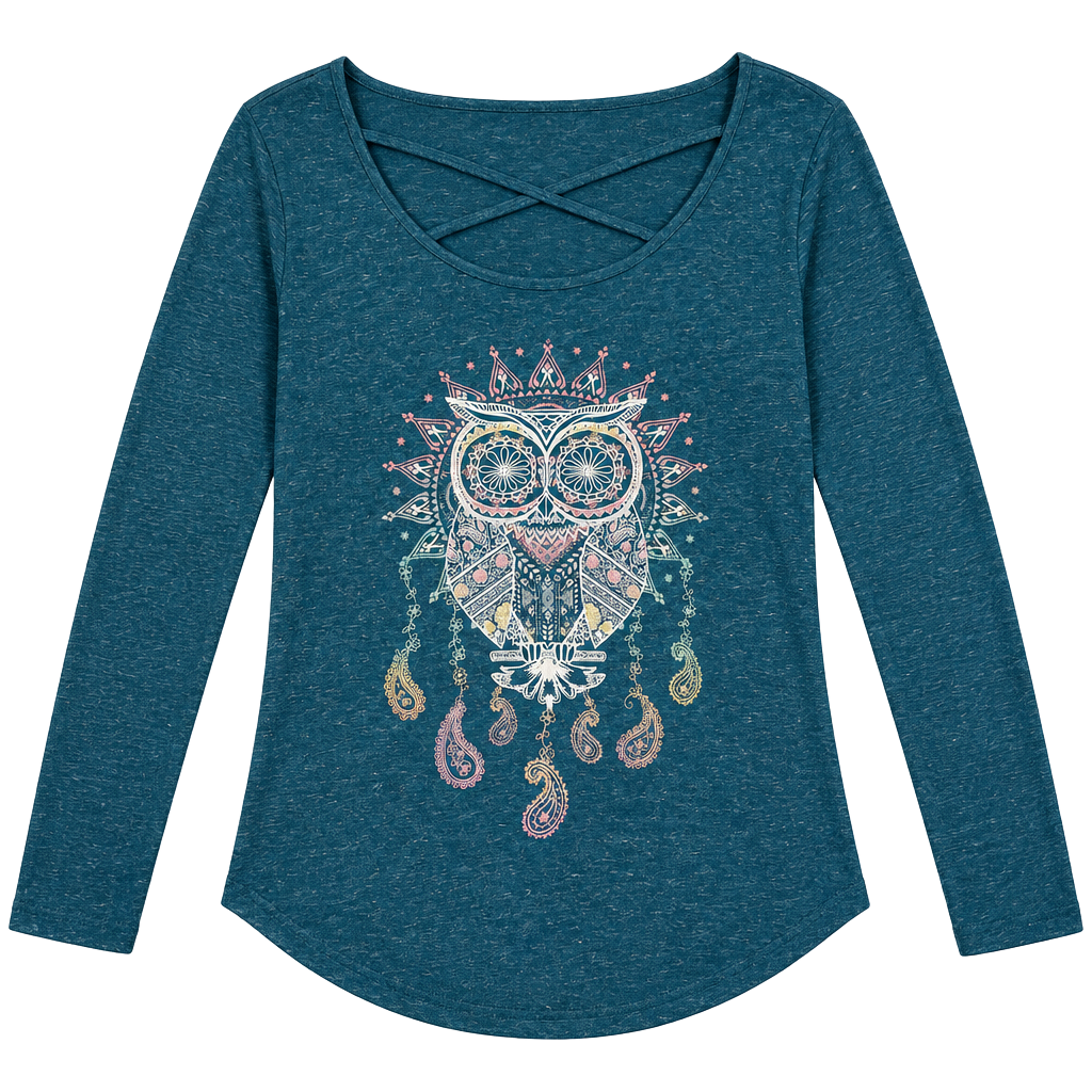 No Boundaries Owl Graphic Long Sleeve Shirt Teal 1