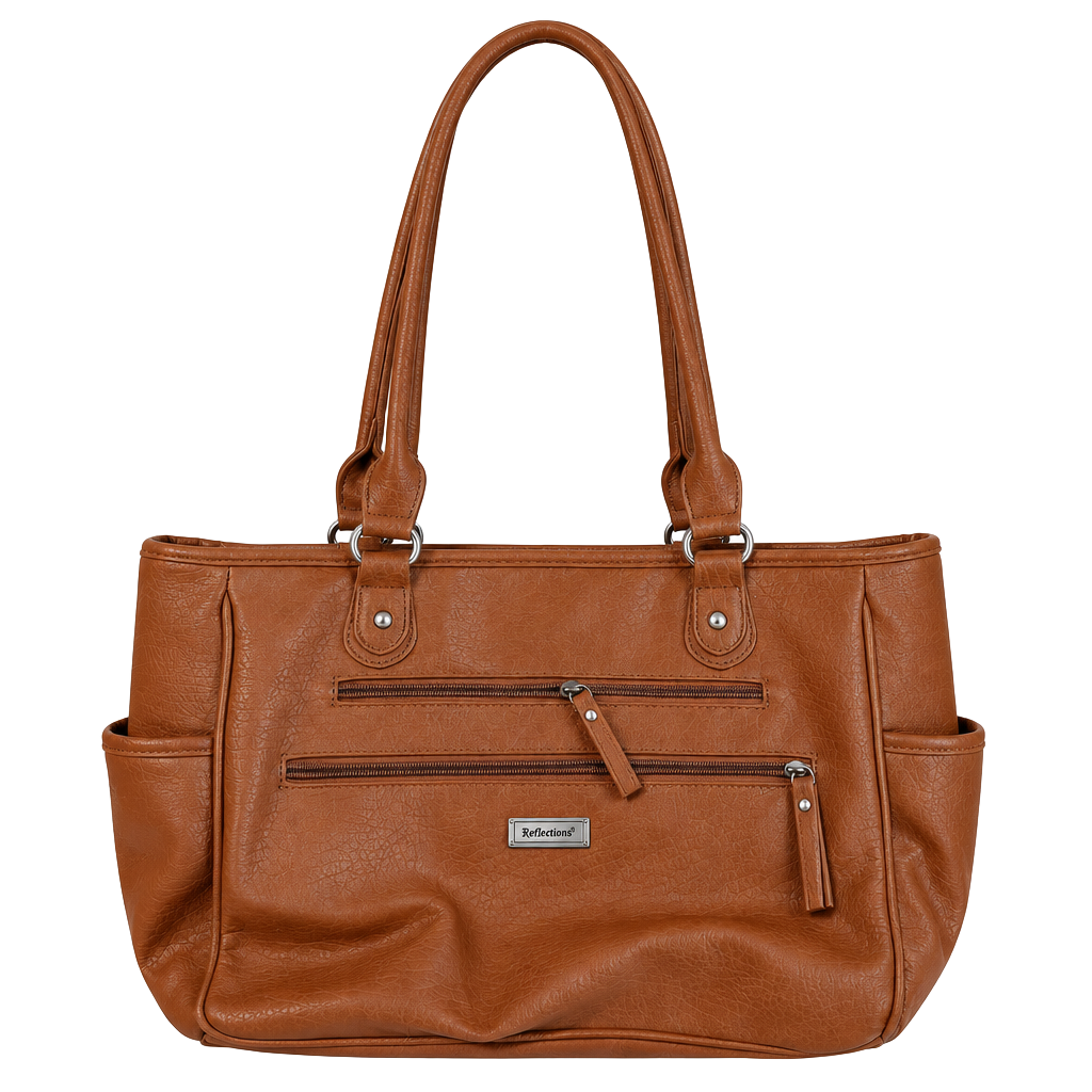 Reflections Brown Faux Leather Tote Shoulder Bag 1