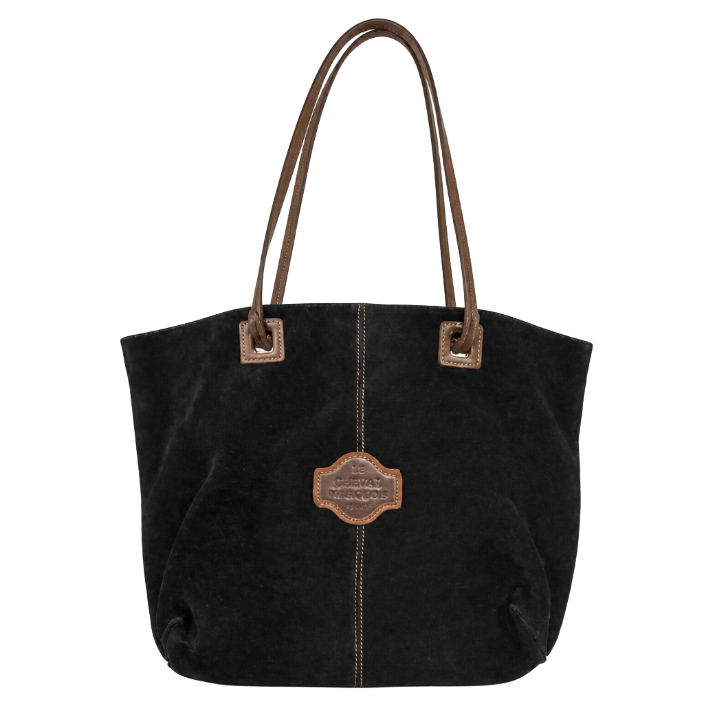 Vintage Suede and Leather Tote Bag with Patterned Lining 1